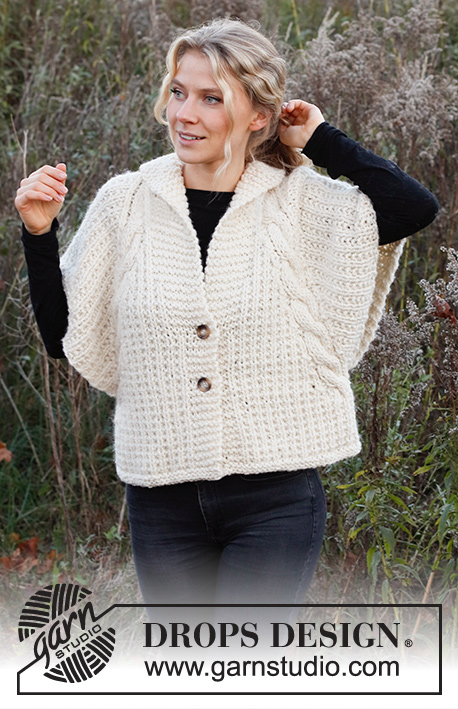 Angelina / DROPS 226-32 - Raglánový propínací svetr s copánky a se strukturovaným vzorem pletený z příze DROPS Andes. Velikost XS - XXL.